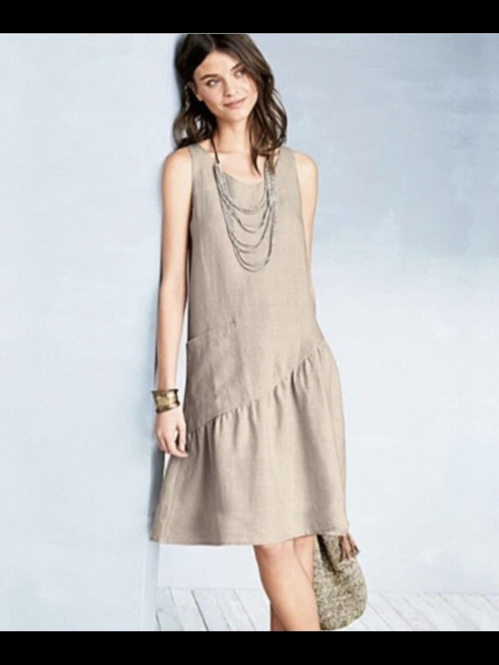 Garnet Hill Linen Trapeze Asymmetrical Drop Waist Sundress Size 6